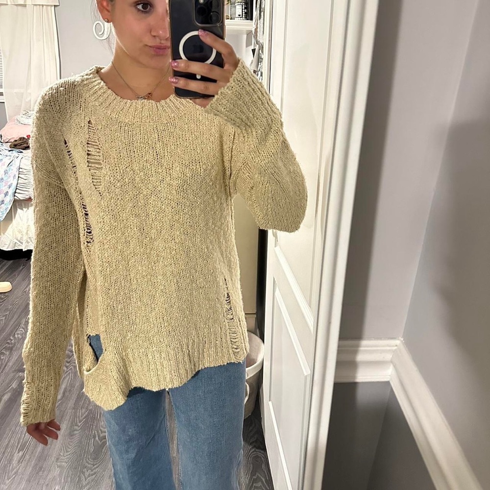 Distressed Oversized Cream Sweater